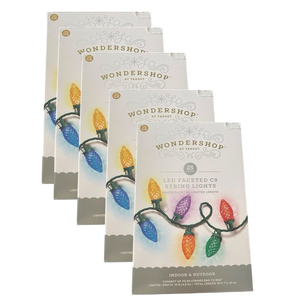 Lot of 5 Wondershop LED Faceted C9 String Lights 25ct Multicolor 16ft Indoor Out